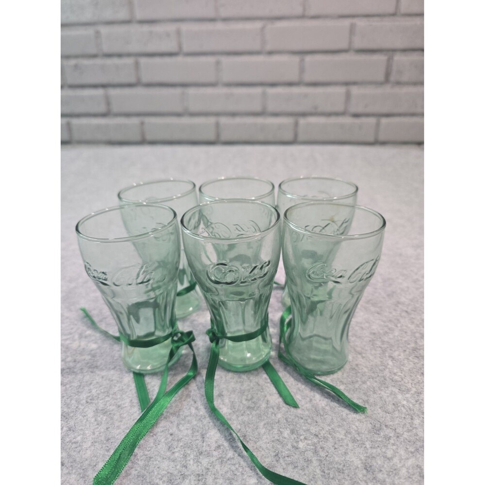 Coca-Cola Green juice glasses holds 6 oz ~ Set Of 6